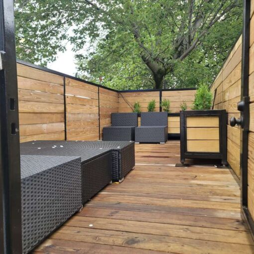 The container top at The Outer Space (Bronx, NY). An outdoor event venue are available for a private family gathering or party with friends.