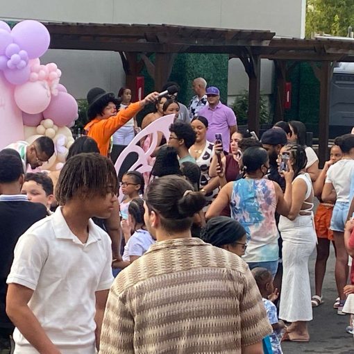 Hosting an outdoor kid's birthday party with several parents and children at and event at The Outer Space in The Bronx, NY
